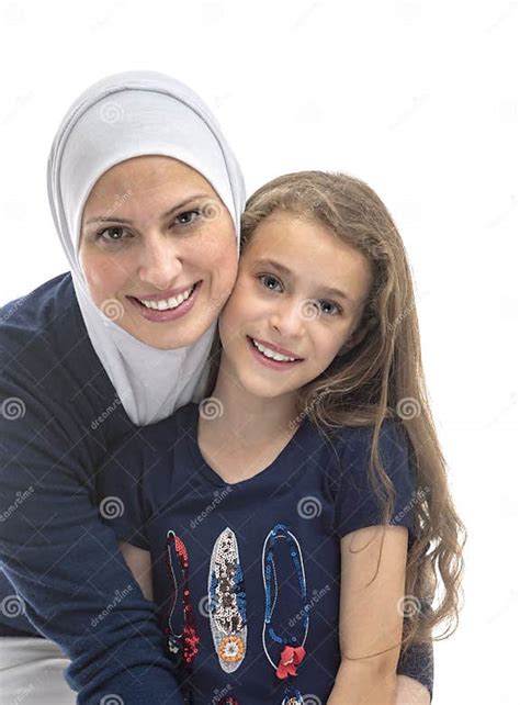 Happy Muslim Mother Hugging Her Daughter Stock Image Image Of Muslim