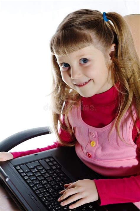 Smiling Girl With Laptop Stock Image Image Of Wireless 7674589