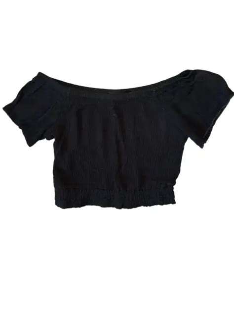 Katie J Nyc Tween Girls Gauzy Black Off Shoulder Short Sleeve Crop Top