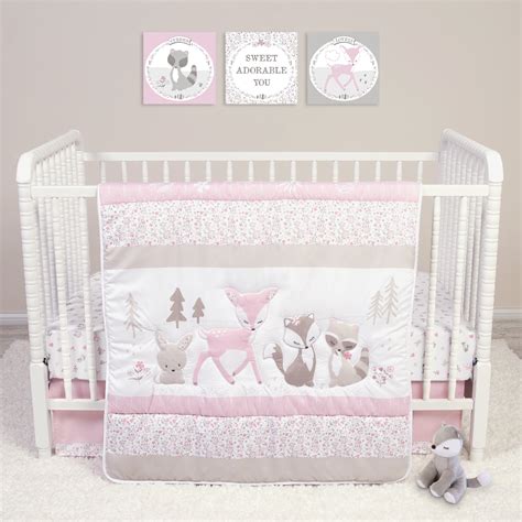 Sammy And Lou Sweet Forest Friends 4 Piece Crib Bedding Set Floral Design In Light Pinks Gray