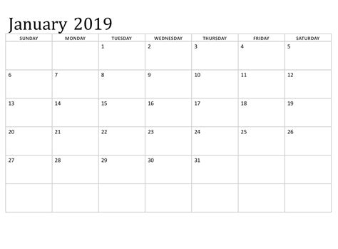 January 2019 Calendar Template Online Calendar Printables Print