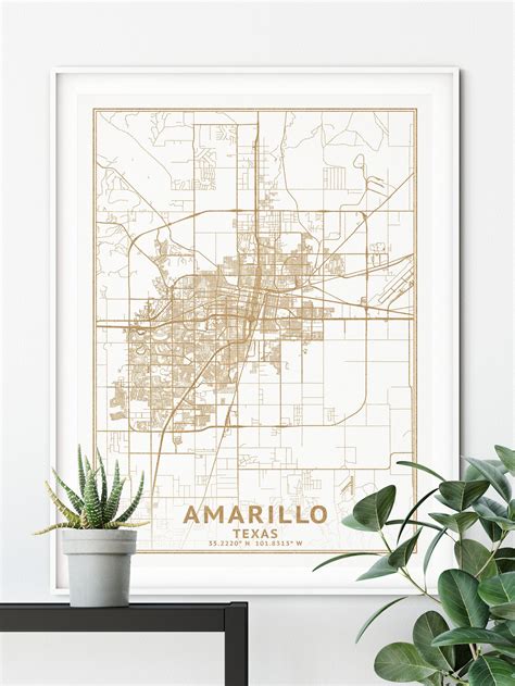 Amarillo Texas Map High Resolution Real Gold Leaf Texture Etsy