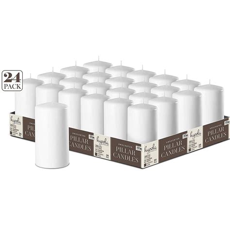 Hyoola Unscented Smokeless 2x4 Inch White Pillar Candles Bulk 24 Pack
