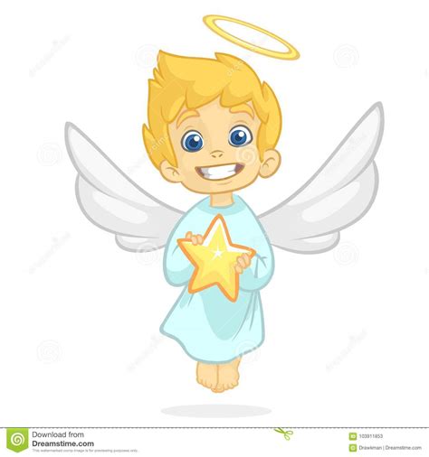 Cute Cartoon Angel Holding A Star Christmas Cartoon