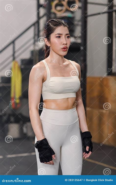 Asian Young Muscular Fit Strong Body Sporty Athletic Female Fitness