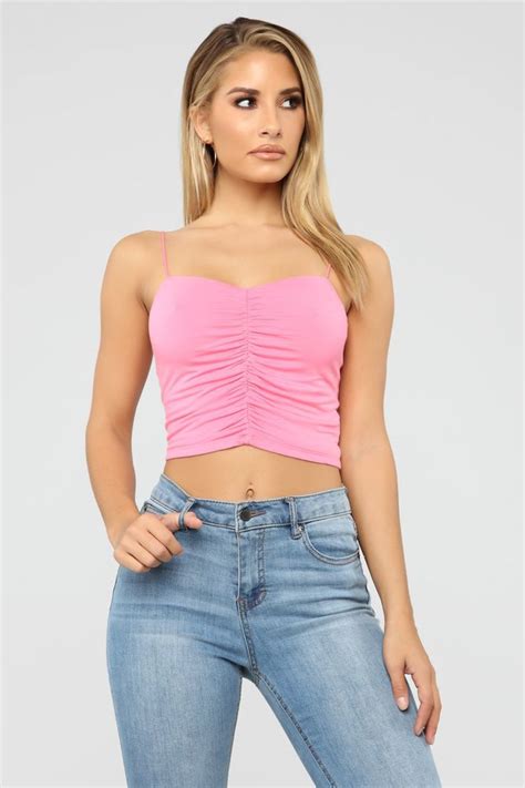 Kiki Ruched Crop Top Neon Pink Crop Top Outfits Neon Pink Shirts Neon Crop Top