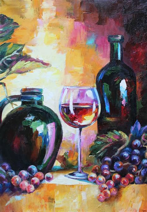 Red Wine Bottle Of Wine Oil Painting On Canvas Still Life Wine Etsy