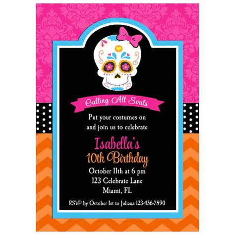 Day Of The Dead Invitation Skull Dia De Los Muertos Invitation Etsy