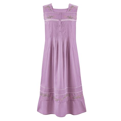 Embroidered Long Sleeveless Feminine Cotton Nightgown Collections Etc