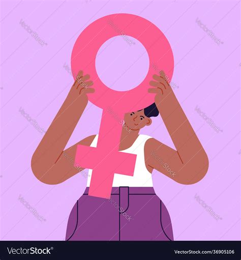 Strong Woman Holding Female Symbol Cartoon Vector Image