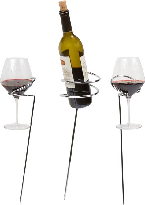 Metal Wine Stakes For 2 Wine Glasses And Wine Bottle By Trademark Innovations