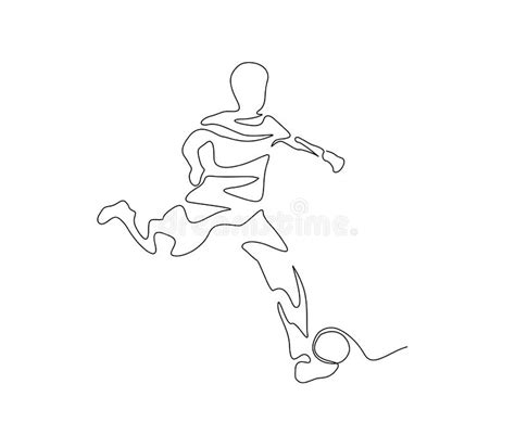 Continuous One Line Drawing Of Soccer Player Abstract Football Player