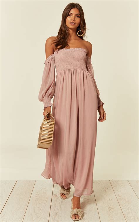 Discover maxi dresses with asos. Off Shoulder Chiffon Maxi Dress With Long Sleeves In Pink ...