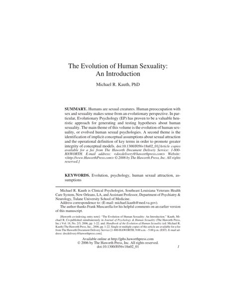 Pdf The Evolution Of Human Sexuality An Introduction