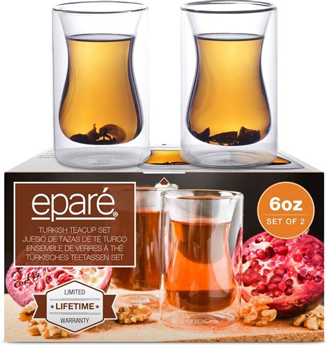Eparé Turkish Tea Cups Set of Two Double Walled Glass Tea Cup
