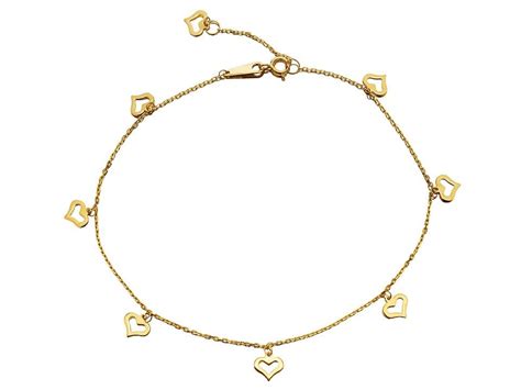 9ct Gold Eight Hearts Anklet 10in G7914 Heart Anklet Gold Anklet