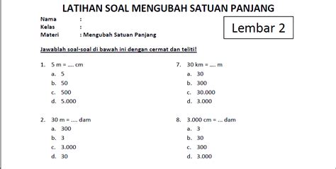 Soal Mengubah Satuan Panjang Meter Lembar 2