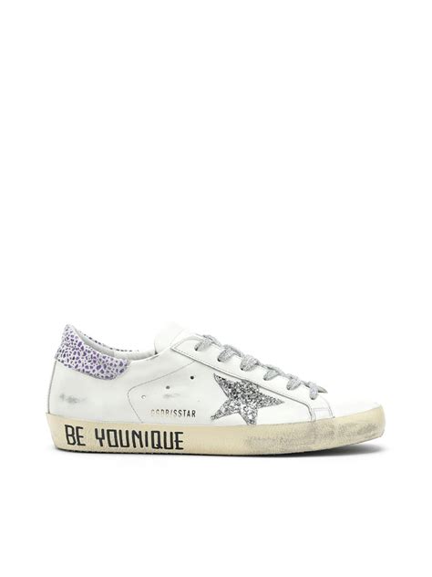 Golden Goose Superstar White Purple Sneaker With Silver Glitter Lyst