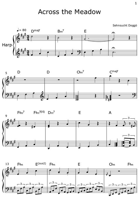 Across The Meadow Sheet Music For Harp