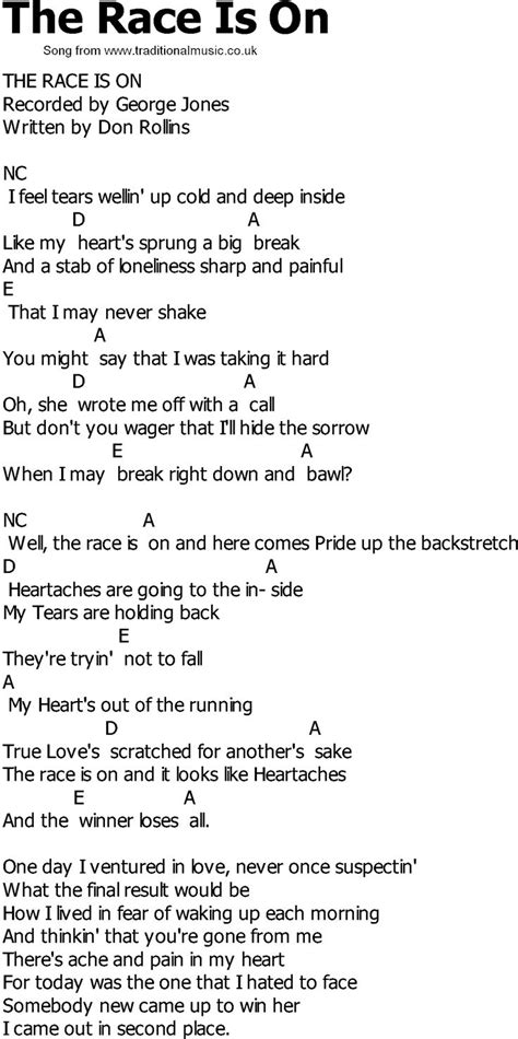 Old Country Song Lyrics With Chords The Race Is On Old Country