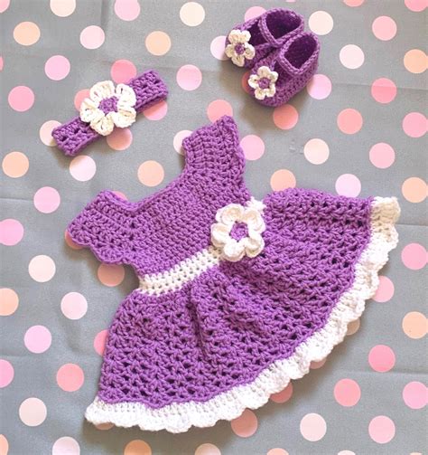 Purple Crochet Baby Dress Set Newborn Baby Dress Lavender Etsy