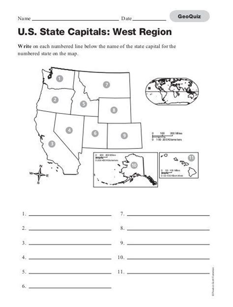 5th Grade States And Capitals Map