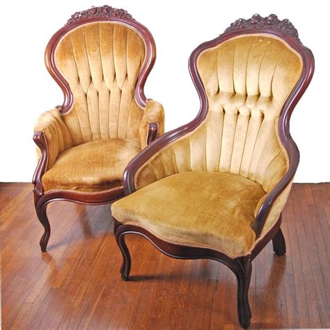 Vintage Victorian Style Upholstered Armchairs By Kimball Furniture