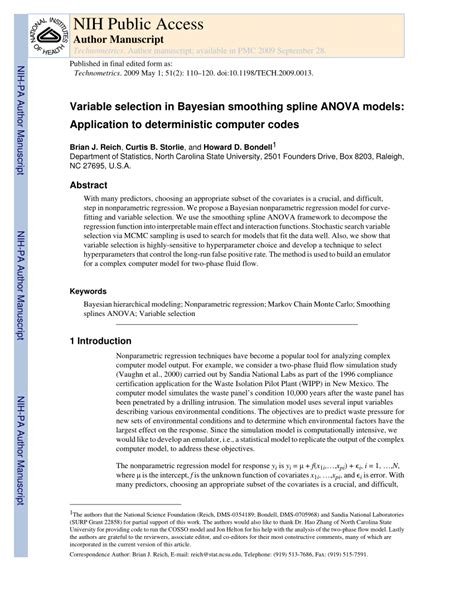 Pdf | different computer codes used in the book are presented. (PDF) Variable Selection in Bayesian Smoothing Spline ...