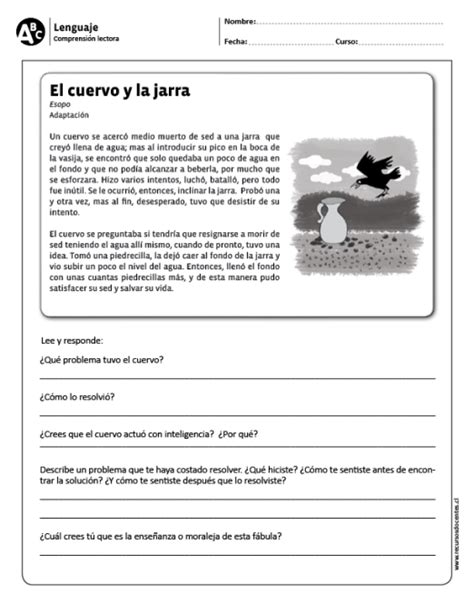 El Cuervo Y La Jarra Comprensión Lectora Pinterest Comprensión