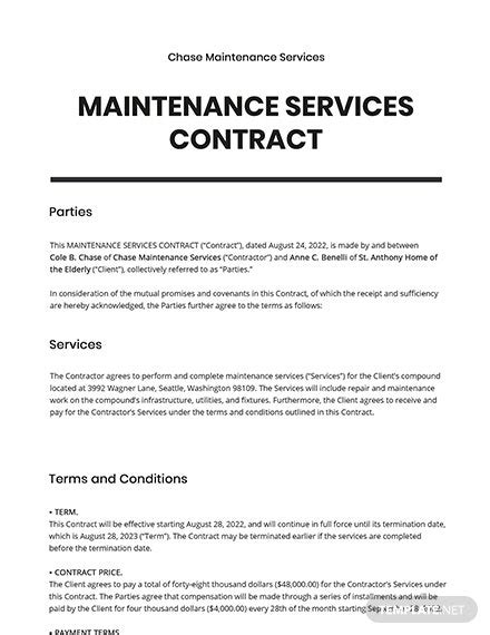 11 Maintenance Contract Templates Free Downloads