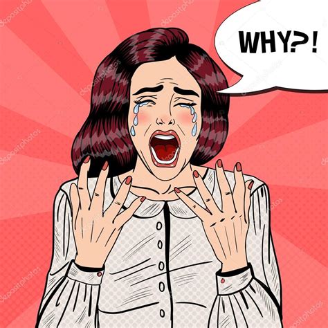 pop art depressed crying woman screaming why vector illustration stock vector image by