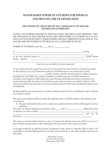 Power Of Attorney For Minor Child Form 7 Free Templates In Pdf Word