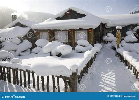 Snow Covered House And Backyard Stock Photo Image 12729204