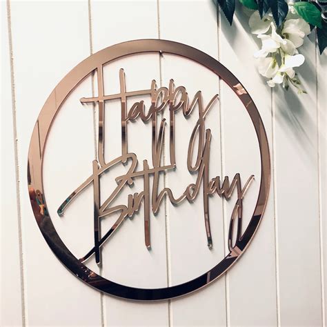 Happy Birthday Round Acrylic Mirror Gold Sign Large Acrylic Circle