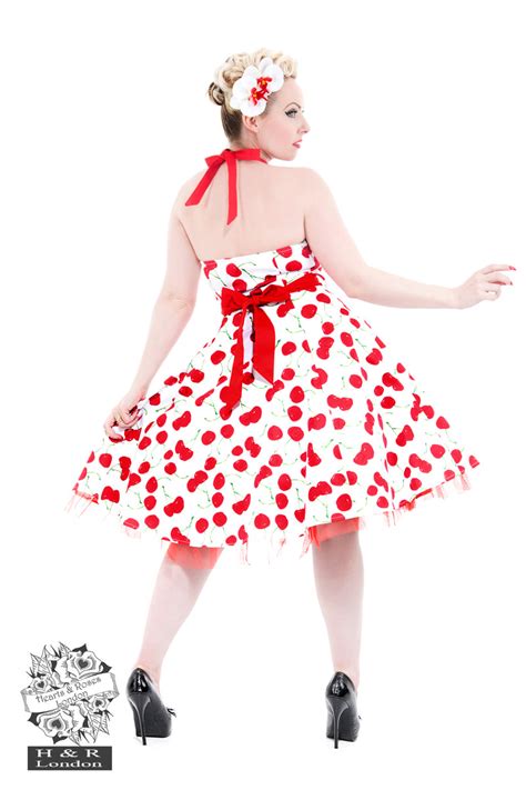 White Bombshell Cherry Swing Dress Hearts And Roses London