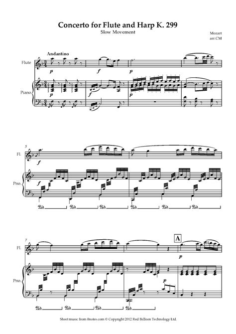 Mozart Concerto For Flute And Harp K 299 Mvt 2 Sheet Music For Flute