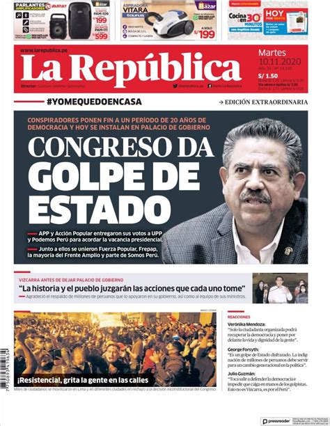 Periódico La Republica Perú Periódicos De Perú Edición De Martes
