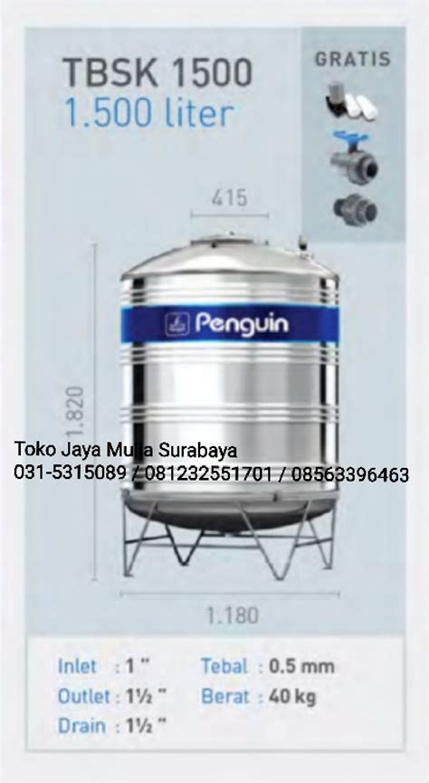 Tandon Air Penguin 1500 Liter Stainless Steel | kranairsurabaya