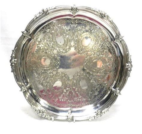 Engraved Walker And Hall Silver Tray With Scalloped Rim Trays Salvers