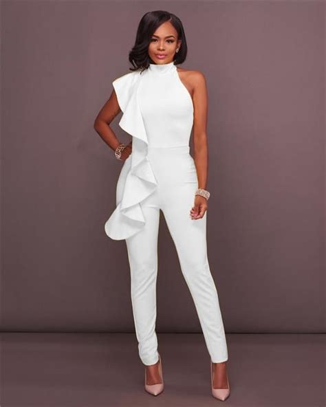 Ruffles Sleeveless Women Rompers Jumpsuit Pants Summer Clothes White