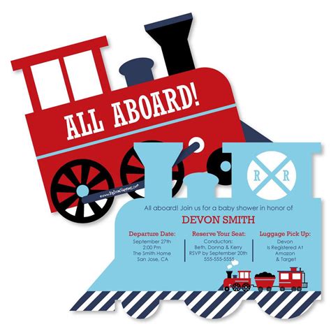 Railroad Party Crossing Shaped Steam Train Baby Shower Invitations