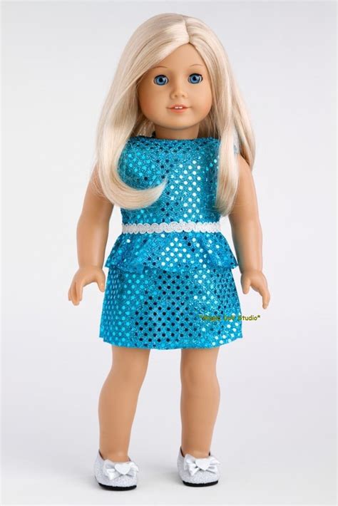 Am169 Free Shipping American Girl Doll Dress 100pcs Blue Sequin