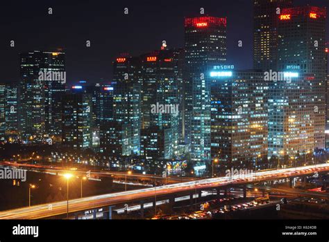 High Angle View Of Beijing Cbd Skyline At Night Stock Photo Alamy