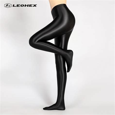 Leohex Spandex Glossy Opaque Pantyhose Shiny High Waist Tights Sexy Stockings Yoga Pants
