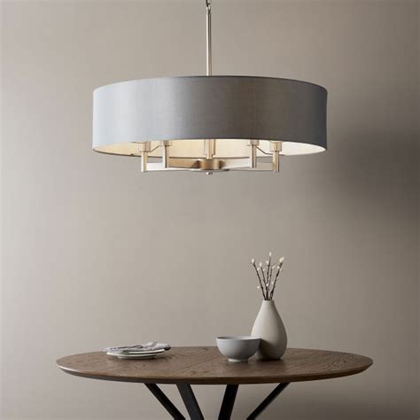 Visionary Lighting Charlestown Five Arm Pendant With Grey Fabric Shade