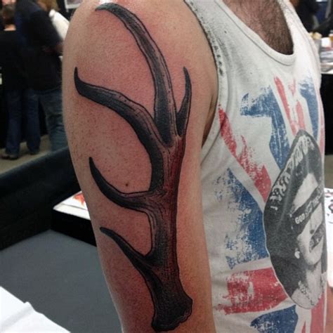 Typical Engraving Style Shoulder Tattoo Of Deer Horn Tattooimagesbiz
