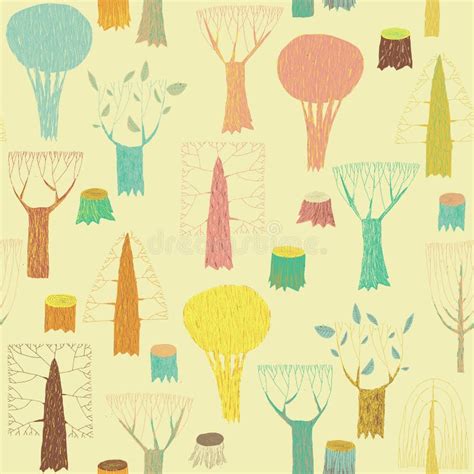 Trees Seamless Pattern In Colors Stock Vector Illustration Of Foliage