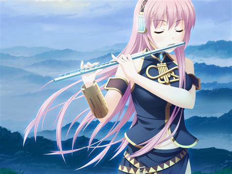 Flute Hinata Nao Instrument Long Hair Megurine Luka Pink Hair Vocaloid
