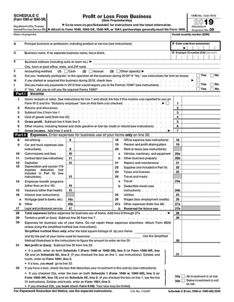 2019 Irs Tax Form 1040 Schedule C 2019 Profit Or Losses From Business