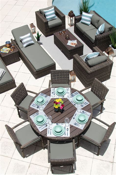 Tuscany 14 Piece Outdoor Patio Furniture Combination Set In Brown